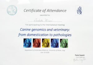 Certificate of Attendence Canine Genomics and veterinary from domestication to pathologies 2018